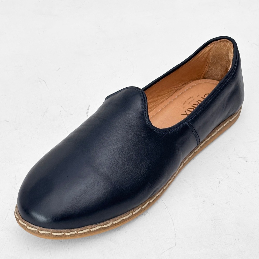 Charix Midnight Blue Leather Artisan Loafers Women 9.5 Handcrafted Slip On Flats